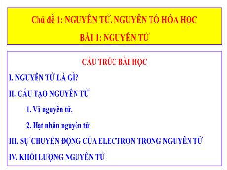 Bài giảng Khoa học tự nhiên 7 - Chủ đề 1, Bài 1: Nguyên tử