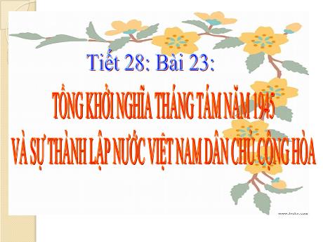 Bài giảng Lịch sử 9 - Tiết 28, Bài 23: Tổng khởi nghĩa Tháng 8 năm 1945 và sự thành lập nước Việt Nam Dân chủ Cộng hòa