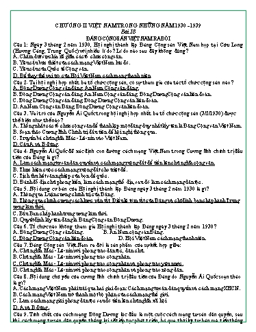 Đề cương ôn tập Lịch sử 9 - Chương 2: Việt Nam trong những năm 1930-1939