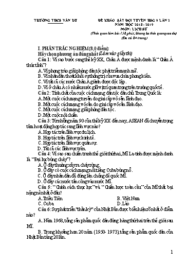 Đề khảo sát đội tuyển HSG môn Lịch sử 9 - Năm học 2018-2019 - Trường THCS Vân Du (Có đáp án)