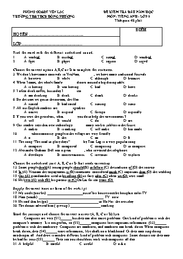 Đề kiểm tra đầu năm học môn Tiếng Anh 9 - Trường TH&THCS Hồng Phương