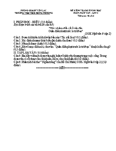 Đề kiểm tra môn Ngữ Văn 9 - Trường TH&THCS Hồng Phương (Có đáp án)