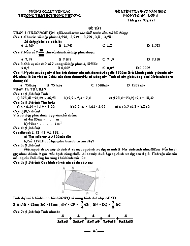 Đề kiểm tra môn Toán Lớp 6 - Trường TH&THCS Hồng Phương (Có đáp án)