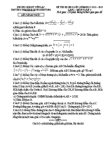 Đề thi chính thức HSG môn Toán 9 - Lần 1 - Năm học 2022-2023 - Trường TH&THCS Hồng Phương (Có đáp án)