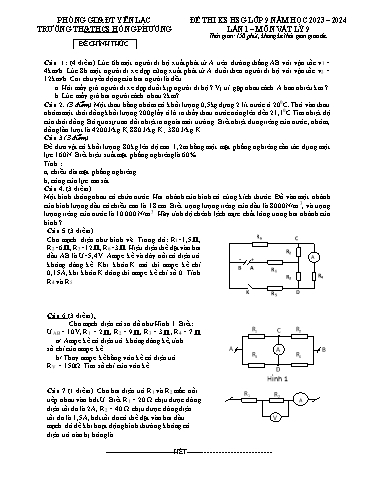 Đề thi chính thức HSG môn Vật lí 9 - Lần 1 - Năm học 2023-2024 - Trường TH&THCS Hồng Phương (Có đáp án)