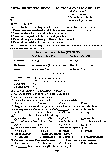 Đề thi Khảo sát HSG môn Tiếng Anh 9 - Lần 1 - Năm học 2024-2025 - Trường TH&THCS Hồng Phương (Có đáp án)