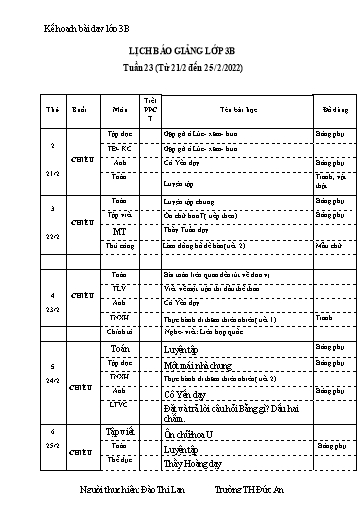 Giáo án các môn Khối 3 - Tuần 23 - Năm học 2021-2022 - Trường Tiểu học Dư Can