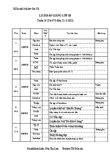 Giáo án các môn Khối 3 - Tuần 25 - Năm học 2021-2022 - Trường Tiểu học Dư Can