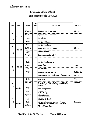 Giáo án các môn Khối 3 - Tuần 26 - Năm học 2021-2022 - Trường Tiểu học Dư Can