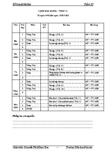 Giáo án các môn Khối Lớp 2 - Tuần 19 - Năm học 2021-2022 - Trường Tiểu học Dư Can