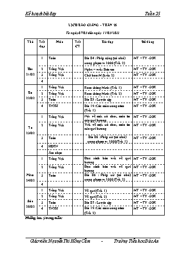 Giáo án các môn Khối Lớp 2 - Tuần 25 - Năm học 2021-2022 - Trường Tiểu học Dư Can