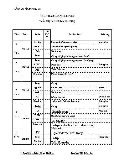 Giáo án các môn Khối Lớp 3 - Tuần 28 - Năm học 2021-2022 - Trường Tiểu học Dư Can
