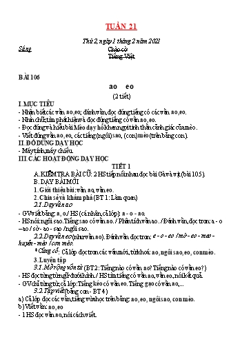 Giáo án các môn Lớp 1 - Tuần 21 - Năm học 2020-2021 - Phạm Thị Hải Long