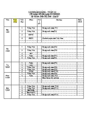 Giáo án các môn Lớp 1 - Tuần 31 - Năm học 2021-2022 - Trần Thị Lĩnh