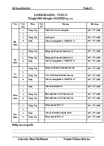 Giáo án các môn Lớp 2 - Tuần 20 - Năm học 2021-2022
