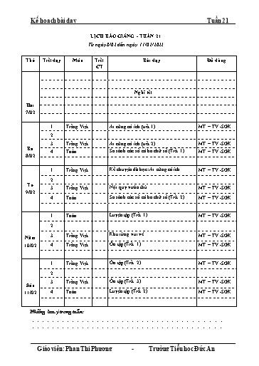 Giáo án các môn Lớp 2 - Tuần 21 - Năm học 2021-2022 - Trường Tiểu học Dư Can