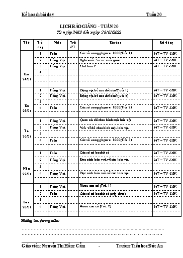 Giáo án các môn Lớp 3 - Tuần 20 - Năm học 2021-2022 - Trường Tiểu học Dư Can