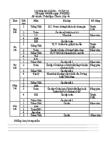Giáo án các môn Lớp 4 - Tuần 29 - Năm học 2021-2022 - Trần Ngọc Thước