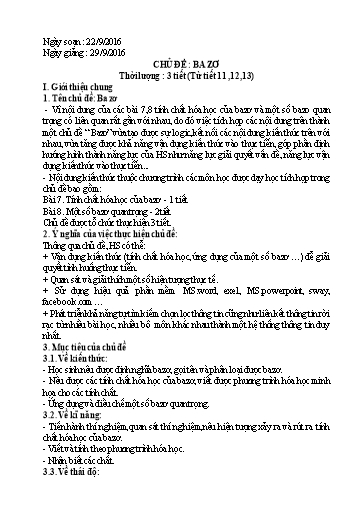 Giáo án Hóa học 9 - Tiết 11-13 - Chủ đề: Bazơ - Năm học 2016-2017