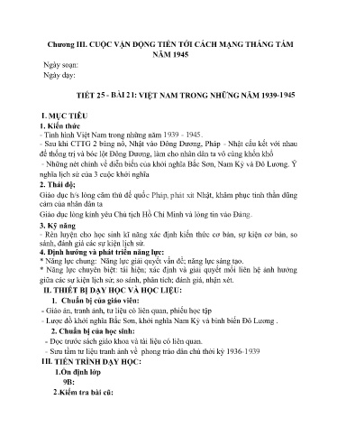 Giáo án Lịch sử 9 - Chương III, Tiết 25-27