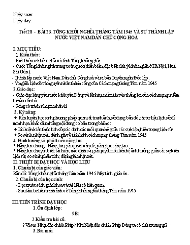 Giáo án Lịch sử 9 - Chương IV, Tiết 28-30