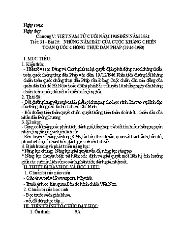 Giáo án Lịch sử 9 - Chương V, Tiết 31-33