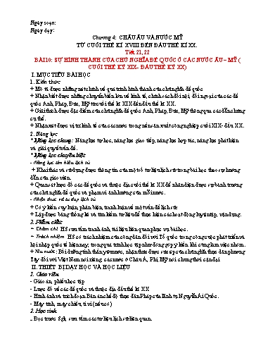 Giáo án Lịch sử Lớp 8 - Tiết 21+22, Bài 10: Sự hình thành của chủ nghĩa đế quốc ở các nước Âu - Mỹ (Cuối thế kỉ XIX - Đầu thế kỉ XX)