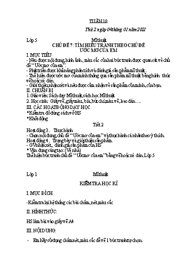 Giáo án Mĩ thuật Khối Tiểu học - Tuần 18 - Năm học 2020-2021 - Dương Thị Thanh Xuân