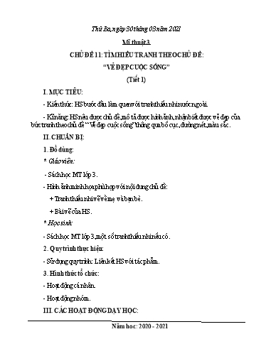 Giáo án Mĩ thuật Khối Tiểu học - Tuần 27 - Năm học 2020-2021 - Lê Thị Bình