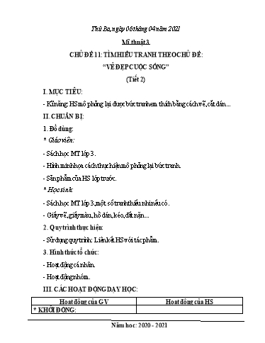 Giáo án Mĩ thuật Khối Tiểu học - Tuần 28 - Năm học 2020-2021 - Lê Thị Bình