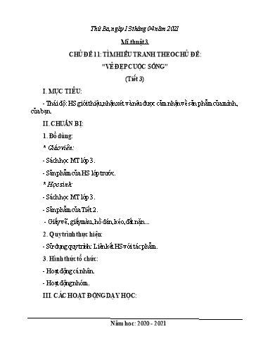 Giáo án Mĩ thuật Khối Tiểu học - Tuần 29 - Năm học 2020-2021 - Lê Thị Bình