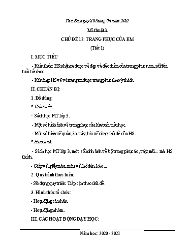 Giáo án Mĩ thuật Khối Tiểu học - Tuần 30 - Năm học 2020-2021 - Lê Thị Bình