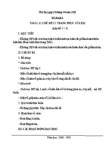 Giáo án Mĩ thuật Khối Tiểu học - Tuần 31 - Năm học 2020-2021 - Lê Thị Bình