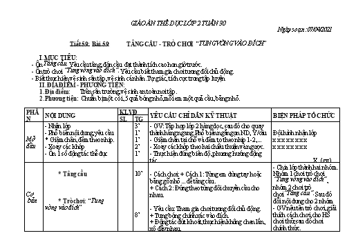 Giáo án Thể dục Khối Tiểu học - Tuần 30 - Năm học 2020-2021 - Nguyễn Thị Thủy
