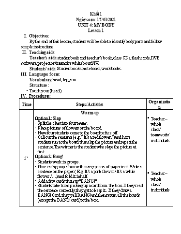 Giáo án Tiếng Anh Khối Tiểu học - Tuần 19 - Năm học 2020-2021 - Phan Thị Thanh Huyền