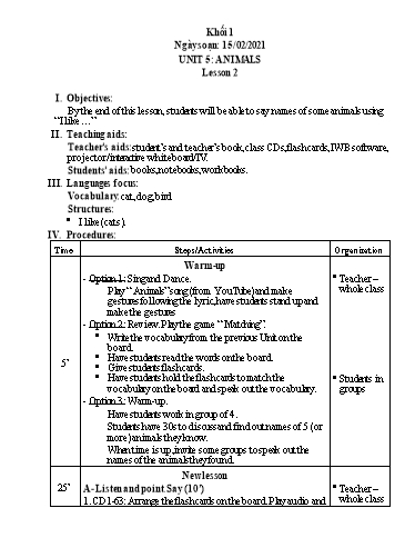 Giáo án Tiếng Anh Khối Tiểu học - Tuần 22 - Năm học 2020-2021 - Phan Thị Thanh Huyền