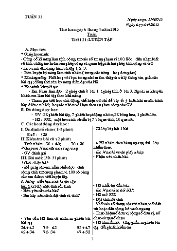 Giáo án Toán 1 - Tuần 31, Tiết 121: Luyện tập - Nguyễn Hải Hưng