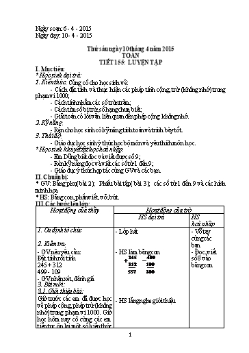 Giáo án Toán 2 - Tiết 155: Luyện tập - Trường Tiểu học Thanh Ba