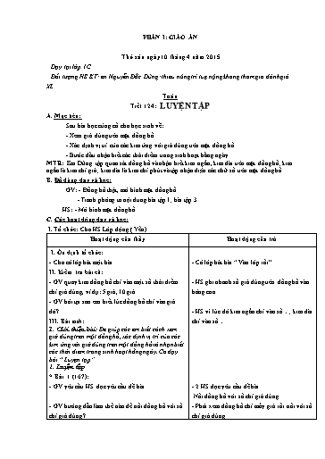 Giáo án Toán Lớp 1 - Tiết 124: Luyện tập - Năm học 2014-2015